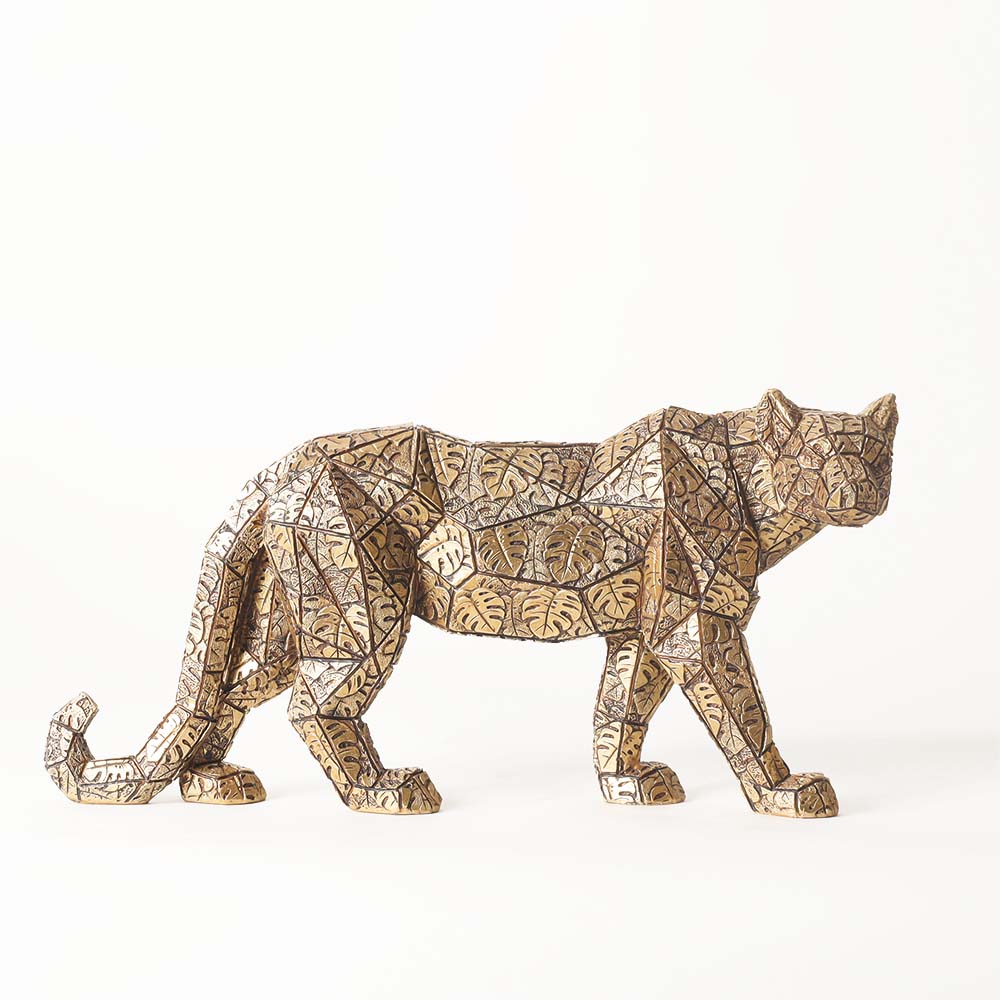 Spotted Leopard Sculpture - Dark Gold & Black