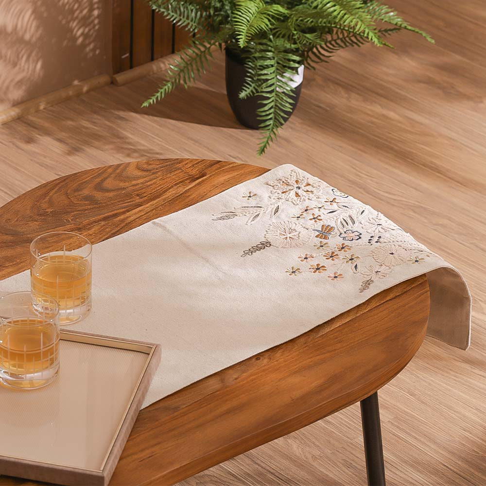 Spring Meadow Embroidered Table Runner - Gold Beige