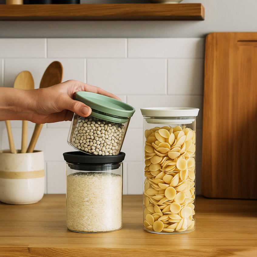 Stackable Glass Jars, Set of 3 - Mixed