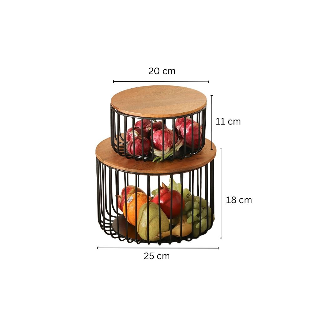 Stackable Wire Storage Baskets with Lids, Set of 2 - Black