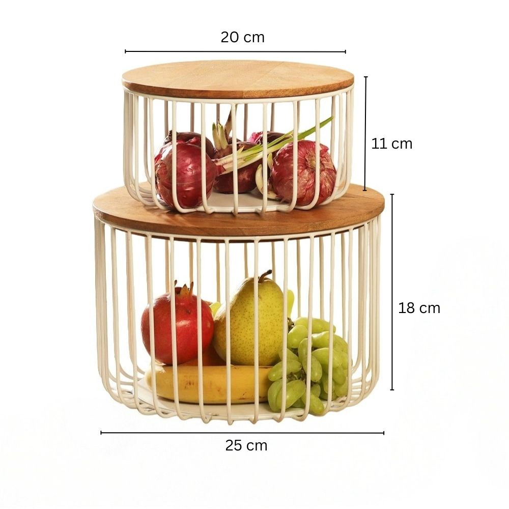 Stackable Wire Storage Baskets with Lids, Set of 2 - White