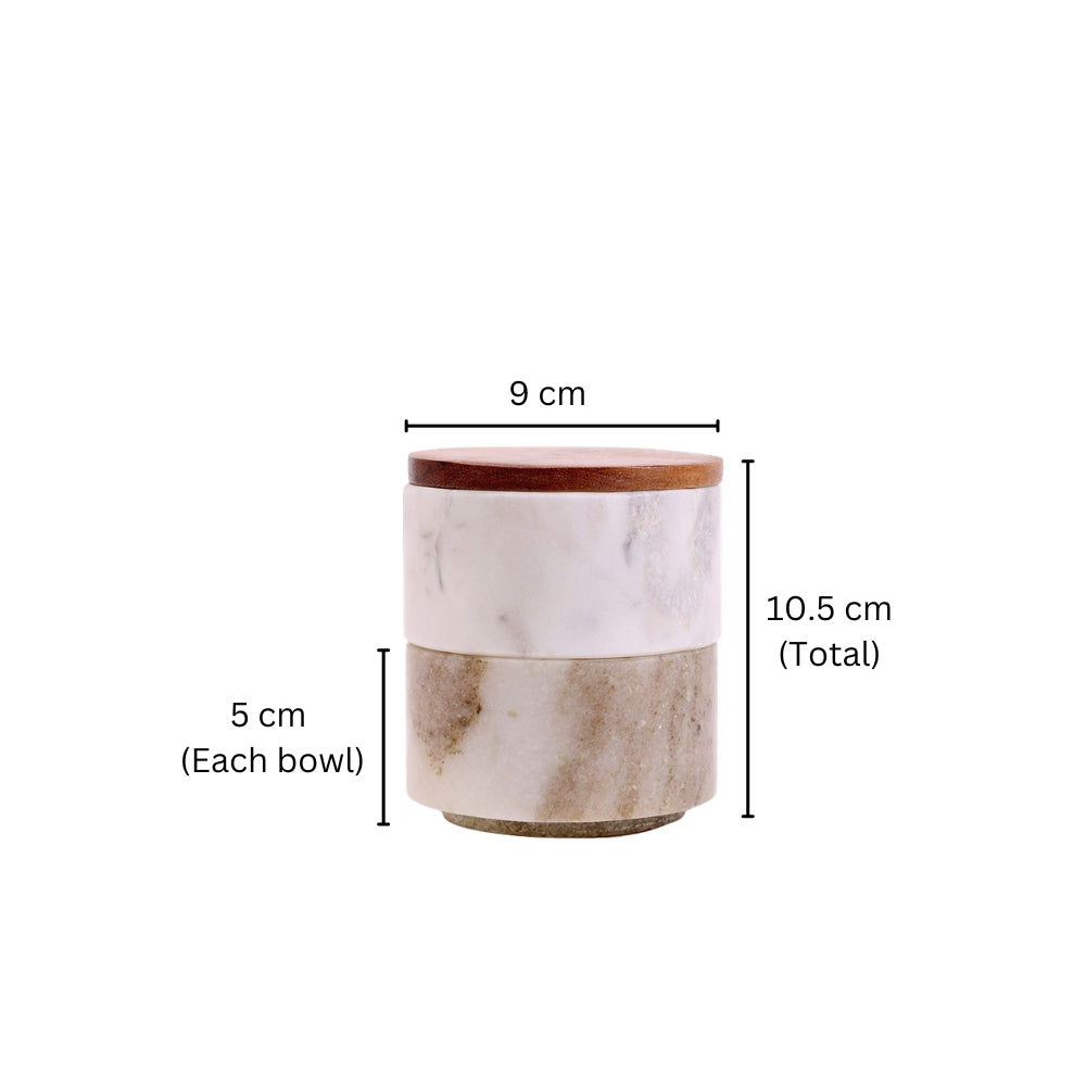 Stacked Marble Condiment Jars - White & Beige