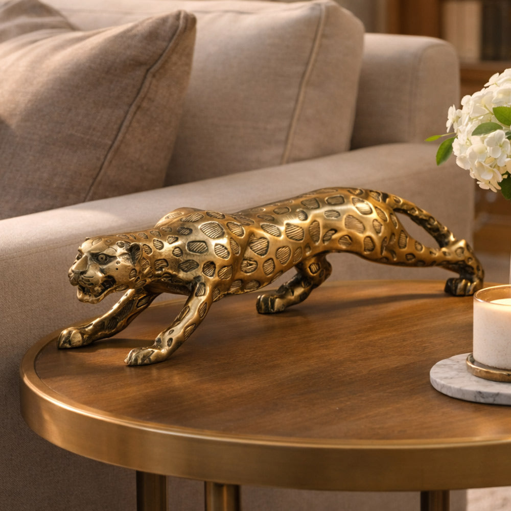 Stalking Leopard Metal Sculpture - Dull Gold