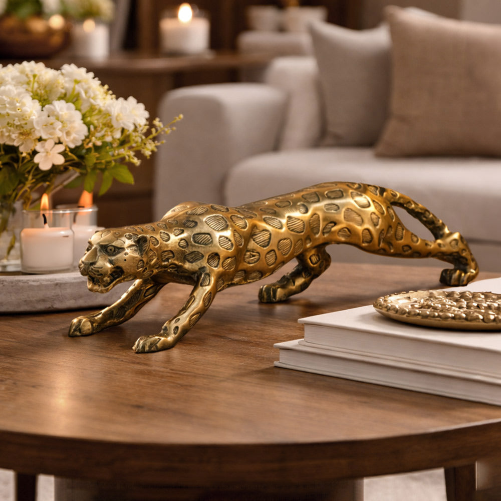 Stalking Leopard Metal Sculpture - Dull Gold