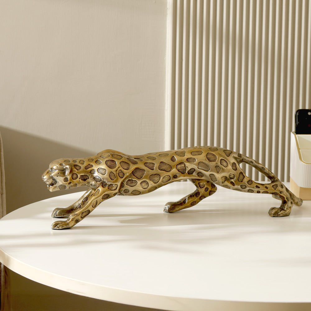 Stalking Leopard Metal Sculpture - Dull Gold