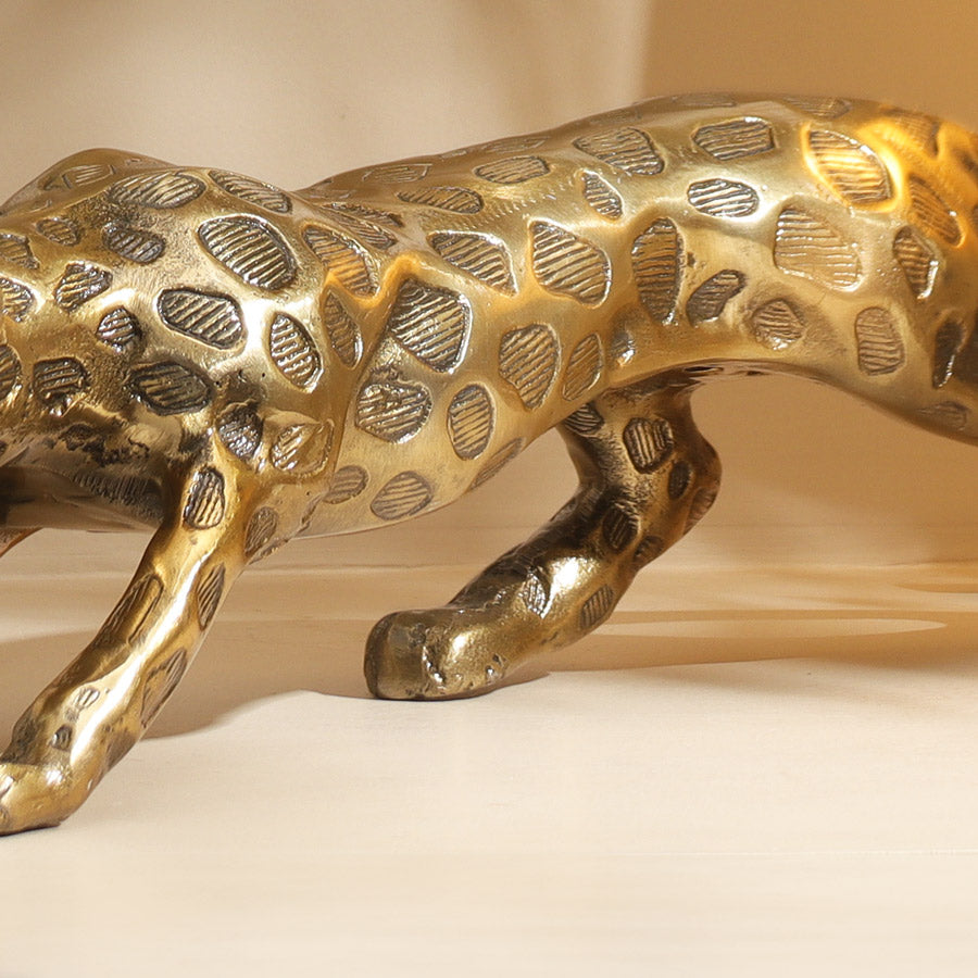 Stalking Leopard Metal Sculpture - Dull Gold