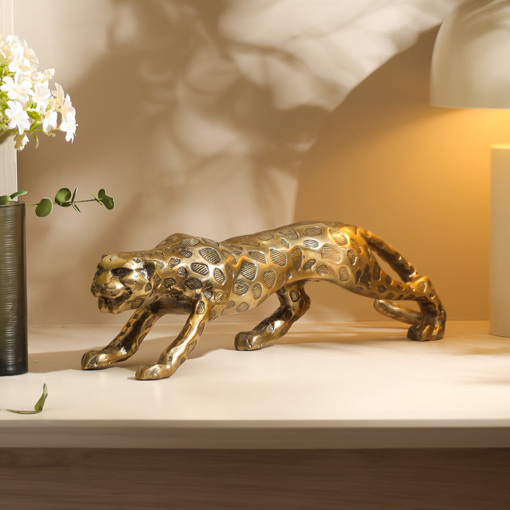 Stalking Leopard Metal Sculpture - Dull Gold