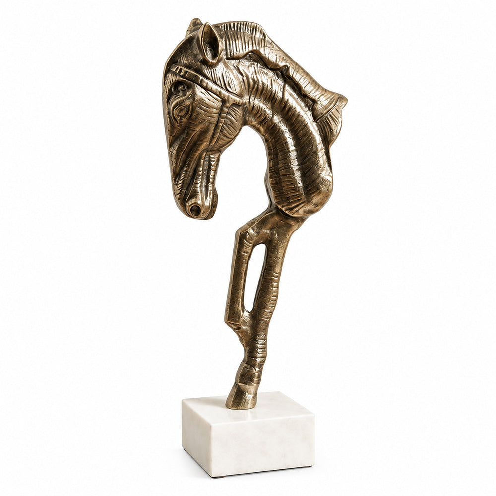Stallion Metal Sculpture with Marble Base Large - Vintage Gold
