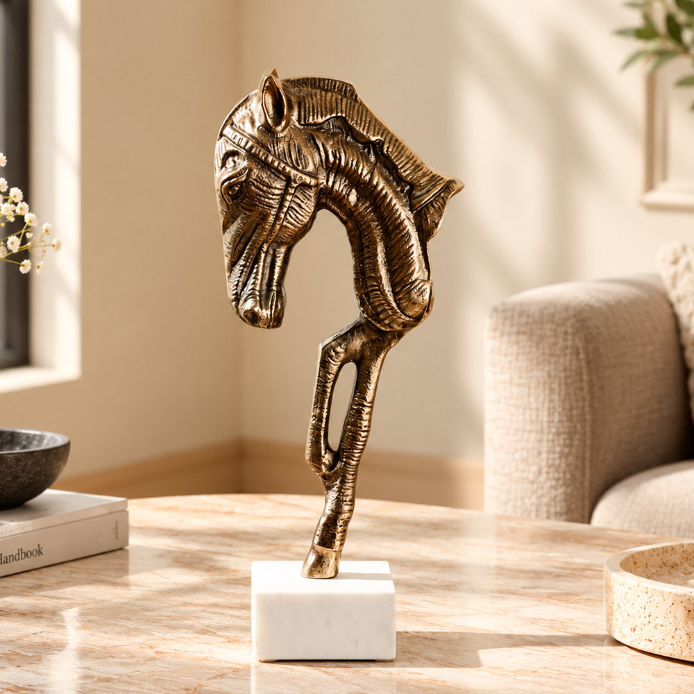 Stallion Metal Sculpture with Marble Base Large - Vintage Gold