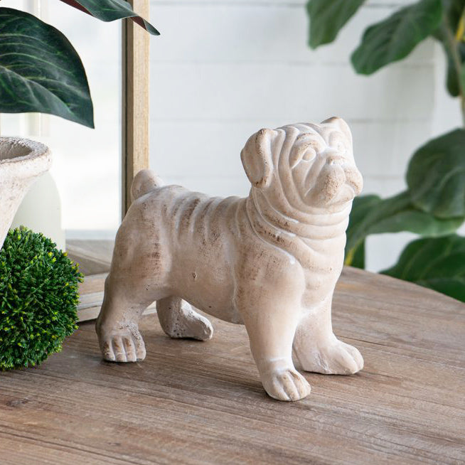 Standing Bulldog Concrete Sculpture Medium - Vintage White