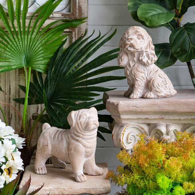 Standing Bulldog Concrete Sculpture Medium - Vintage White