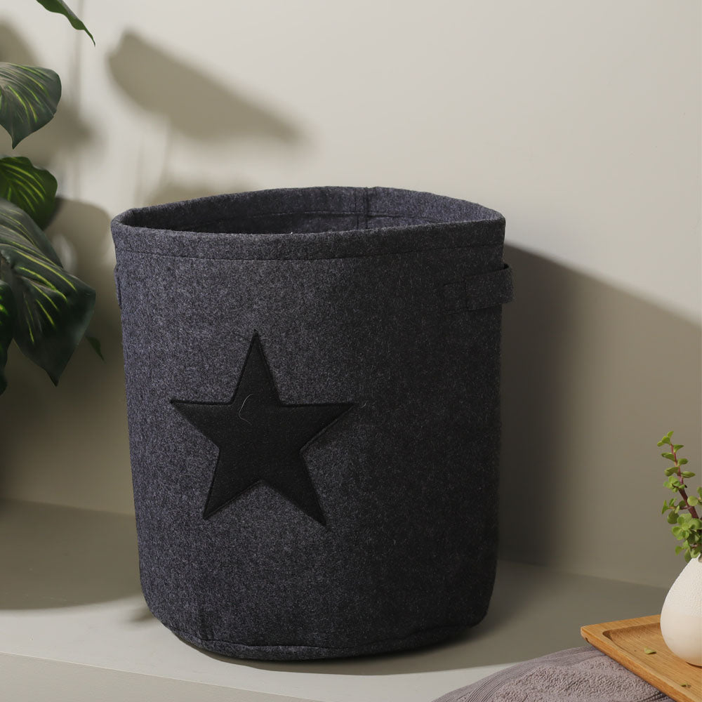 Star Felt Storage Basket Large - Black Grey