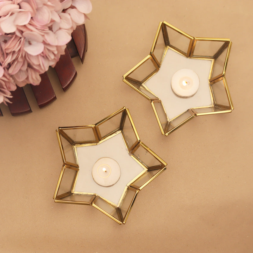 Star Tealight Holders, Set of 2 - Gold