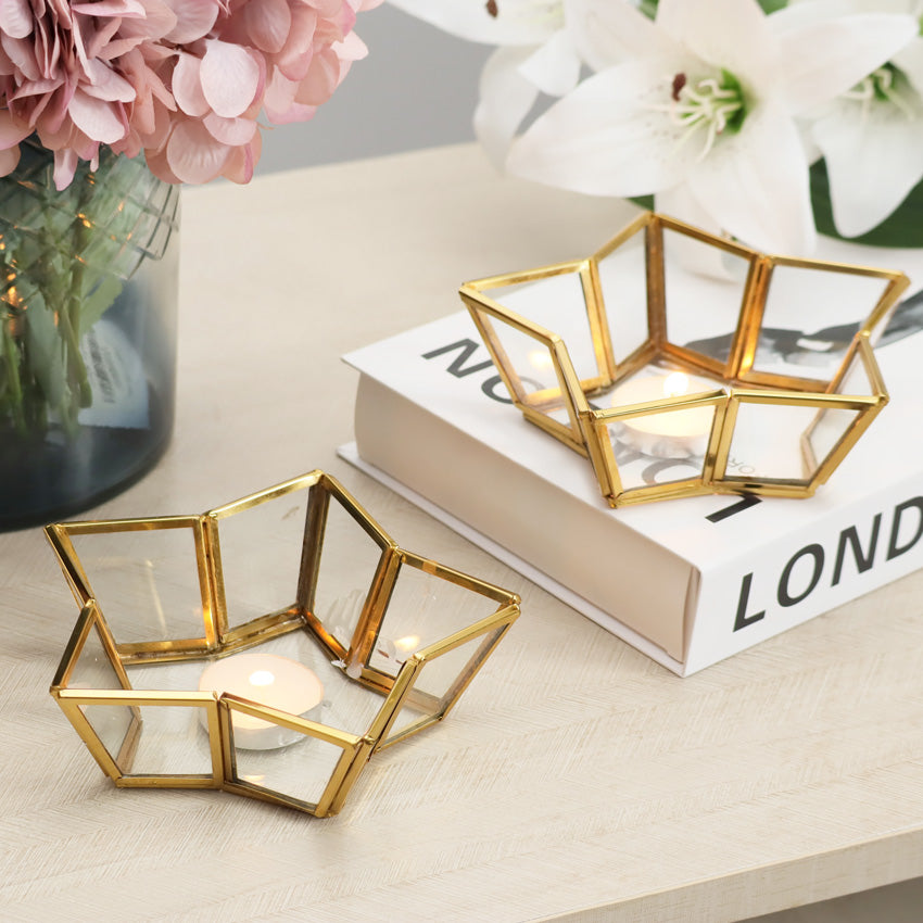 Star Tealight Holders, Set of 2 - Gold