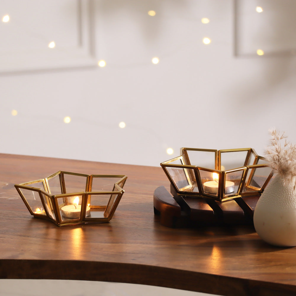 Star Tealight Holders, Set of 2 - Gold