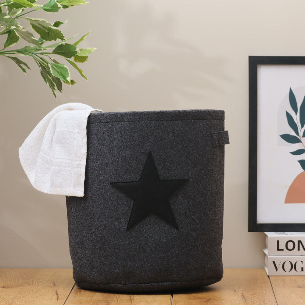 Star Felt Storage Basket Large - Black Grey