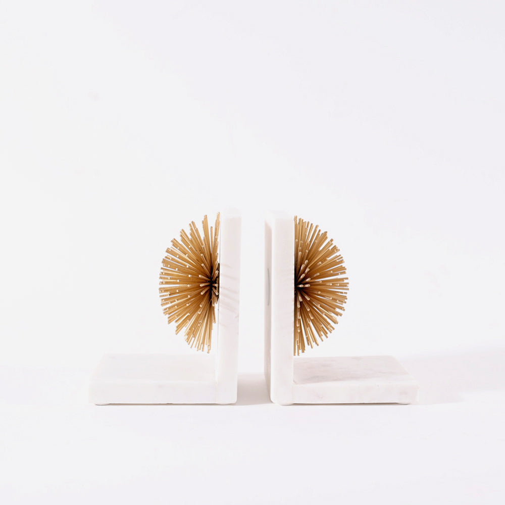 Starburst Marble Bookends, Set of 2 - White Gold