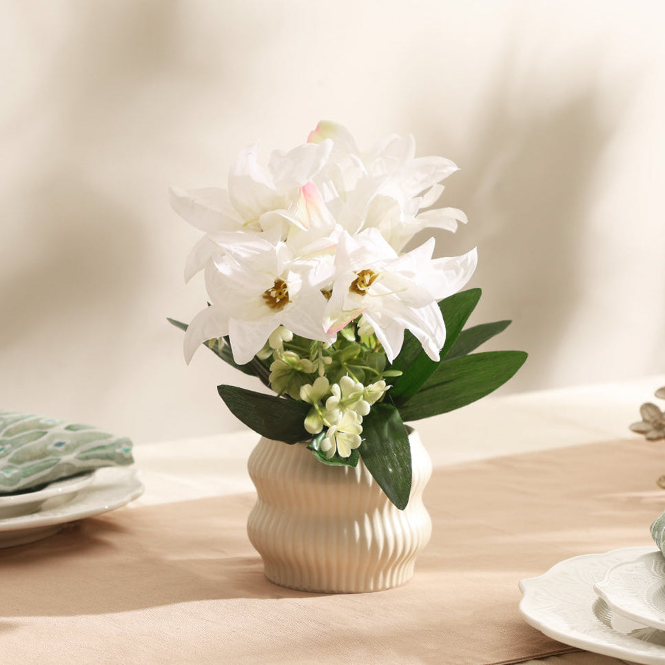 Stargazer Lilies Artificial Potted Plant - White Cream