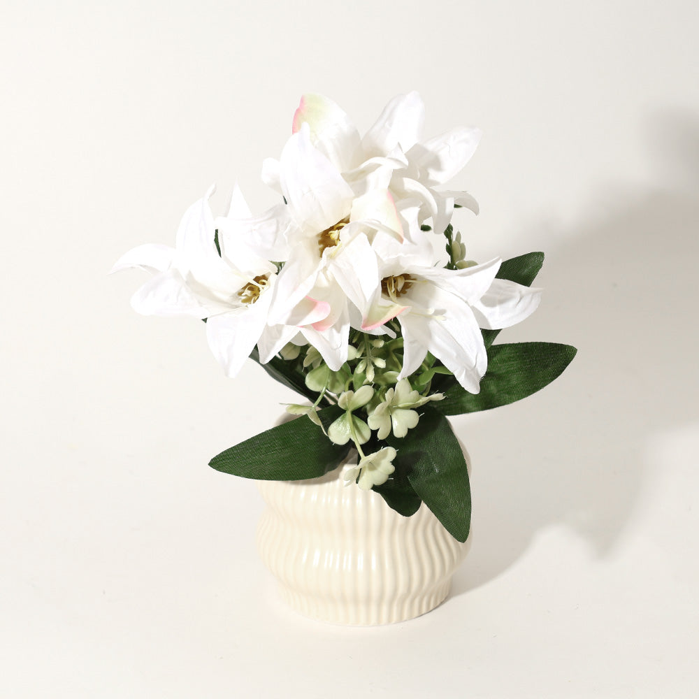 Stargazer Lilies Artificial Potted Plant - White Cream