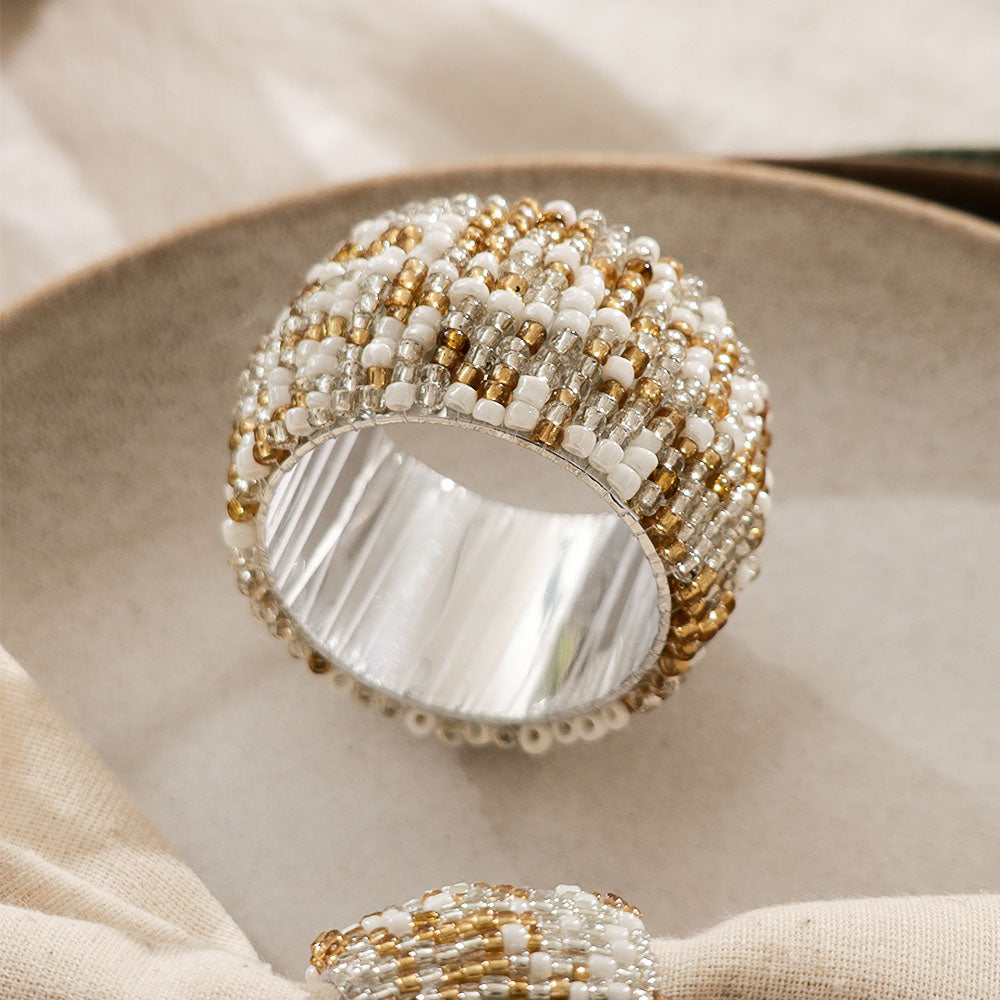 Starlight Beaded Napkin Rings, Set of 4 - Gold Silver
