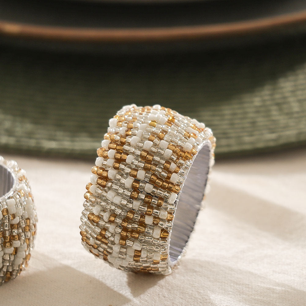 Starlight Beaded Napkin Rings, Set of 4 - Gold Silver