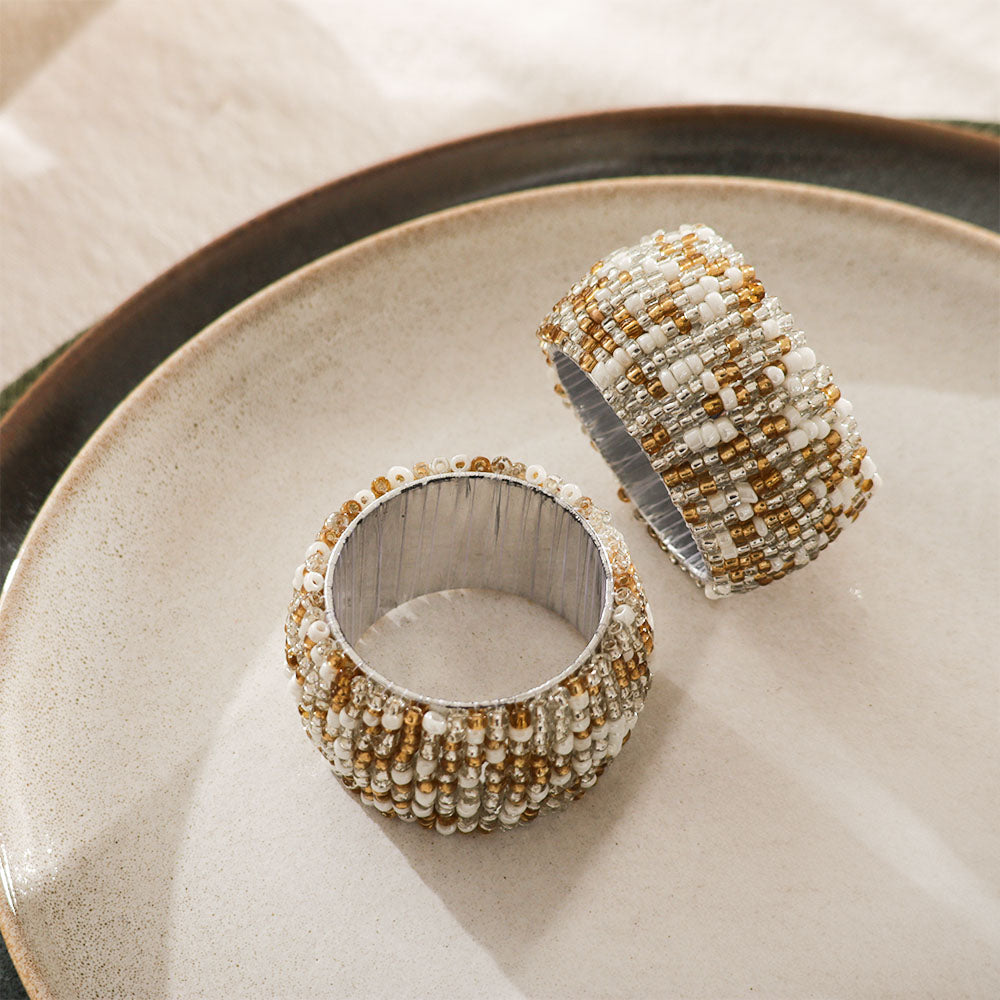 Starlight Beaded Napkin Rings, Set of 4 - Gold Silver