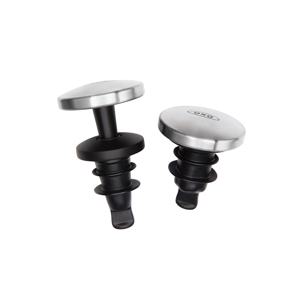 Steel Spillproof Wine Stoppers, Set of 2 - Black