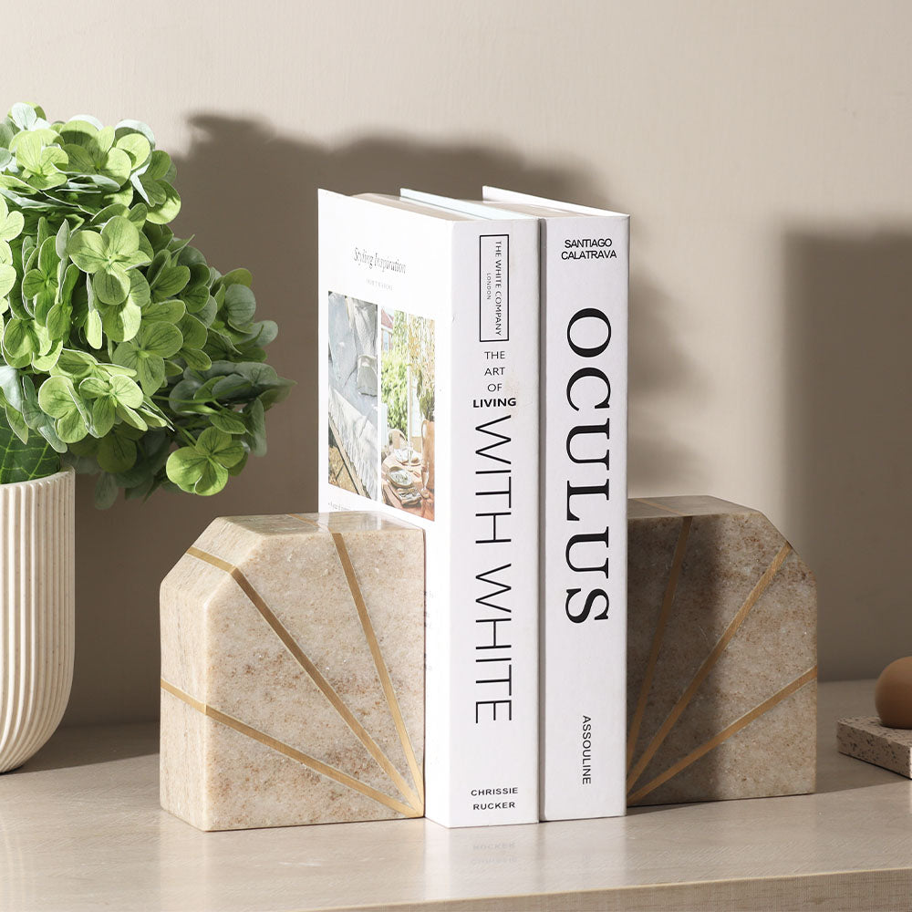 Stella Marble Bookends, Set of 2 - Beige Gold