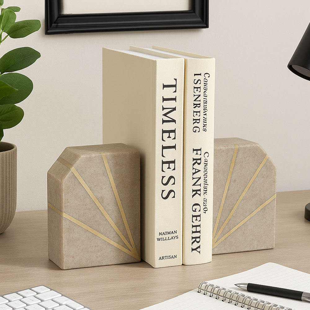 Stella Marble Bookends, Set of 2 - Beige Gold