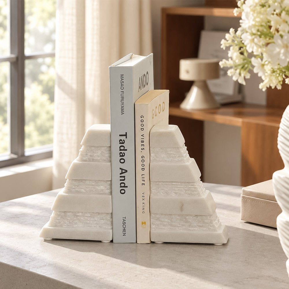 Steppe Marble Bookends, Set of 2 - White
