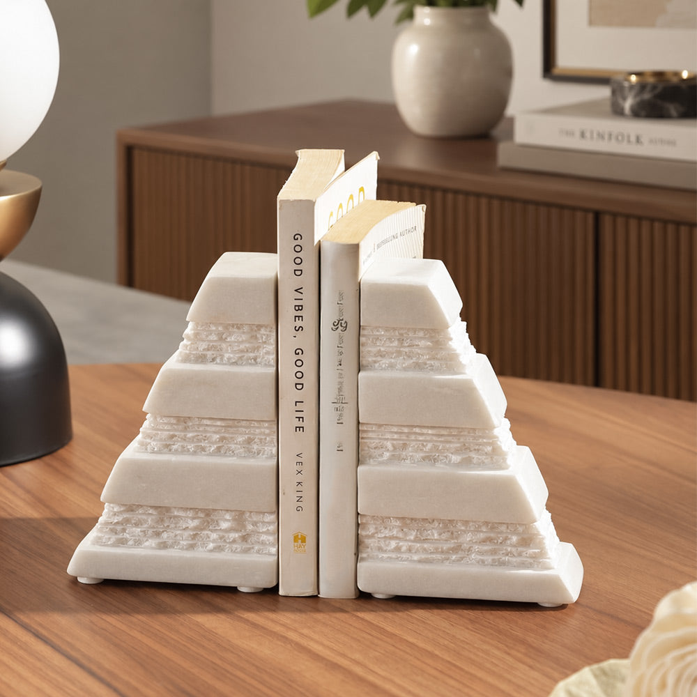 Steppe Marble Bookends, Set of 2 - White
