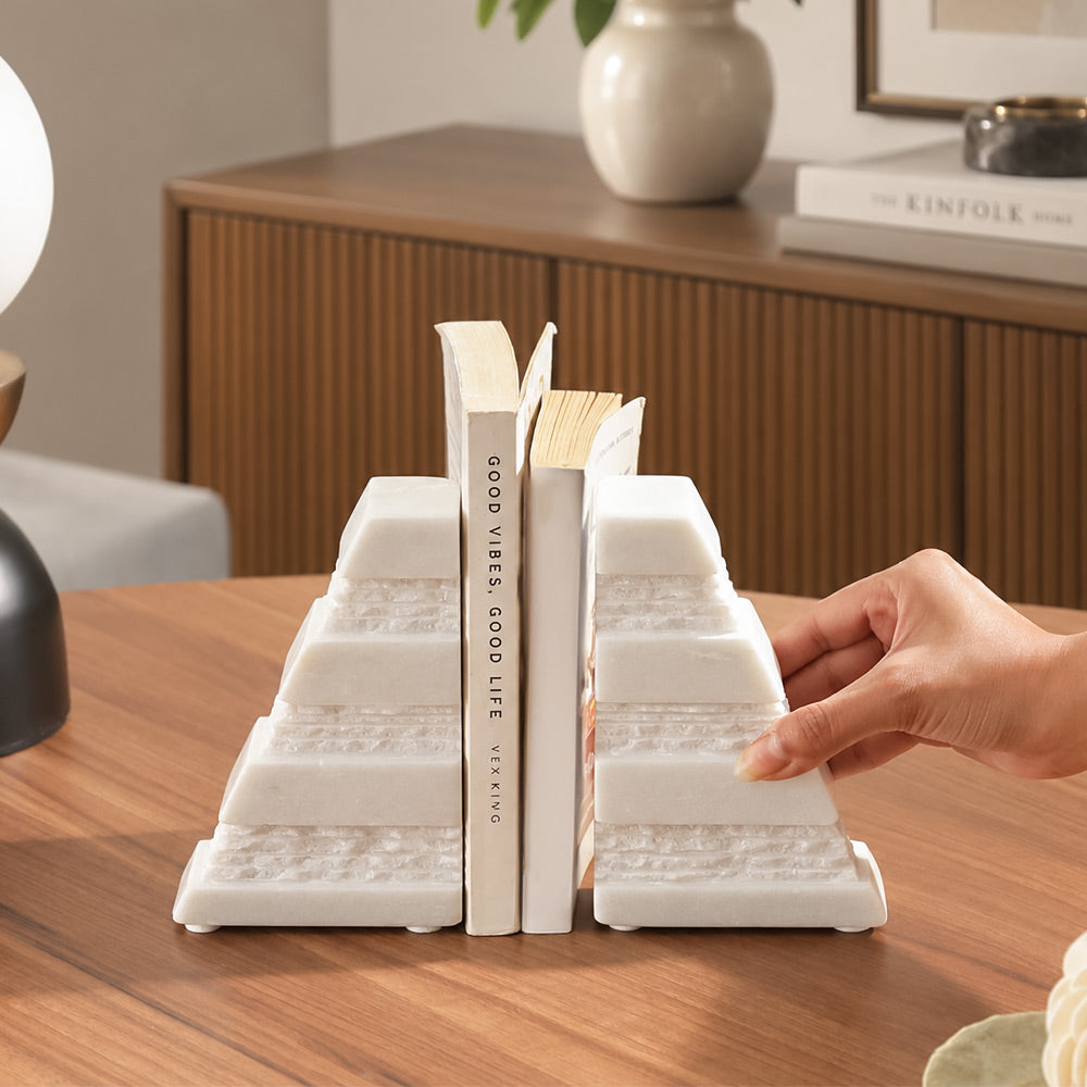 Steppe Marble Bookends, Set of 2 - White