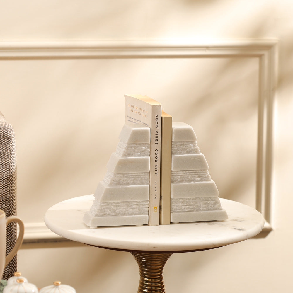 Steppe Marble Bookends, Set of 2 - White