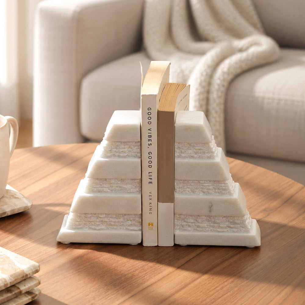 Steppe Marble Bookends, Set of 2 - White