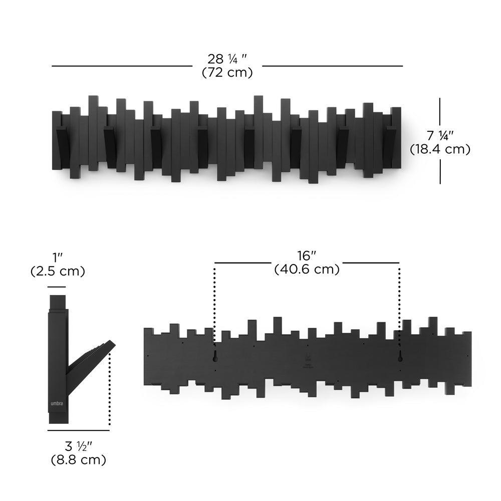 Sticks 8 Flip-Down Hooks - Black