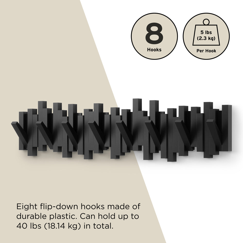Sticks 8 Flip-Down Hooks - Black