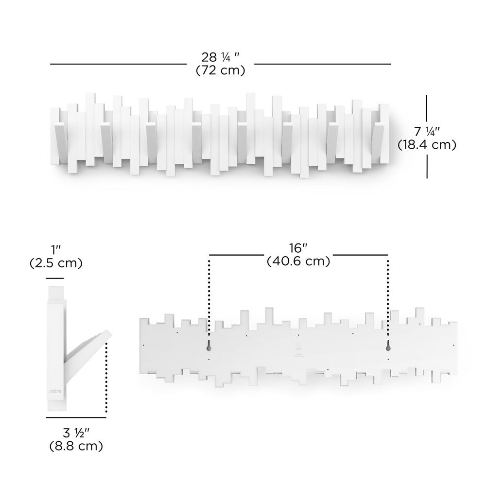 Sticks 8 Flip-Down Hooks - White