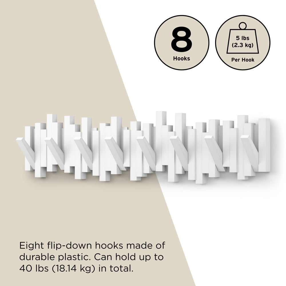 Sticks 8 Flip-Down Hooks - White