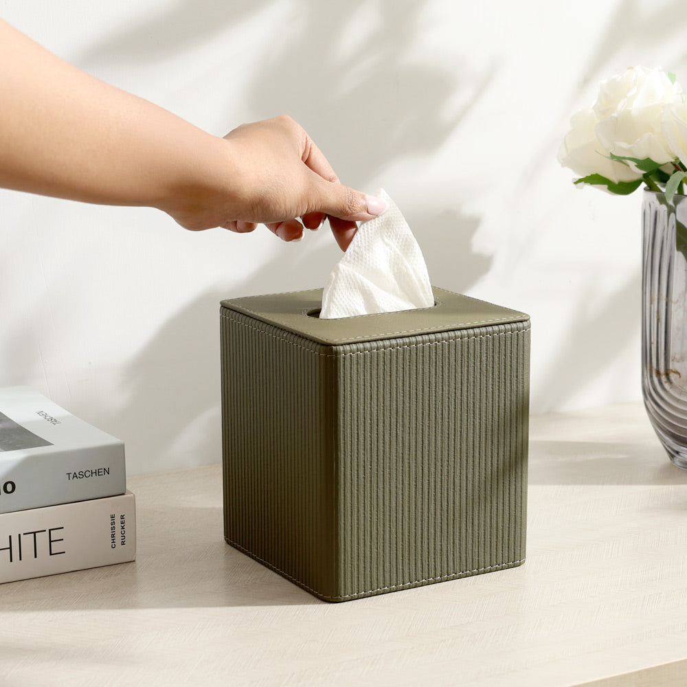 Streak Square Tissue Box Holder - Olive