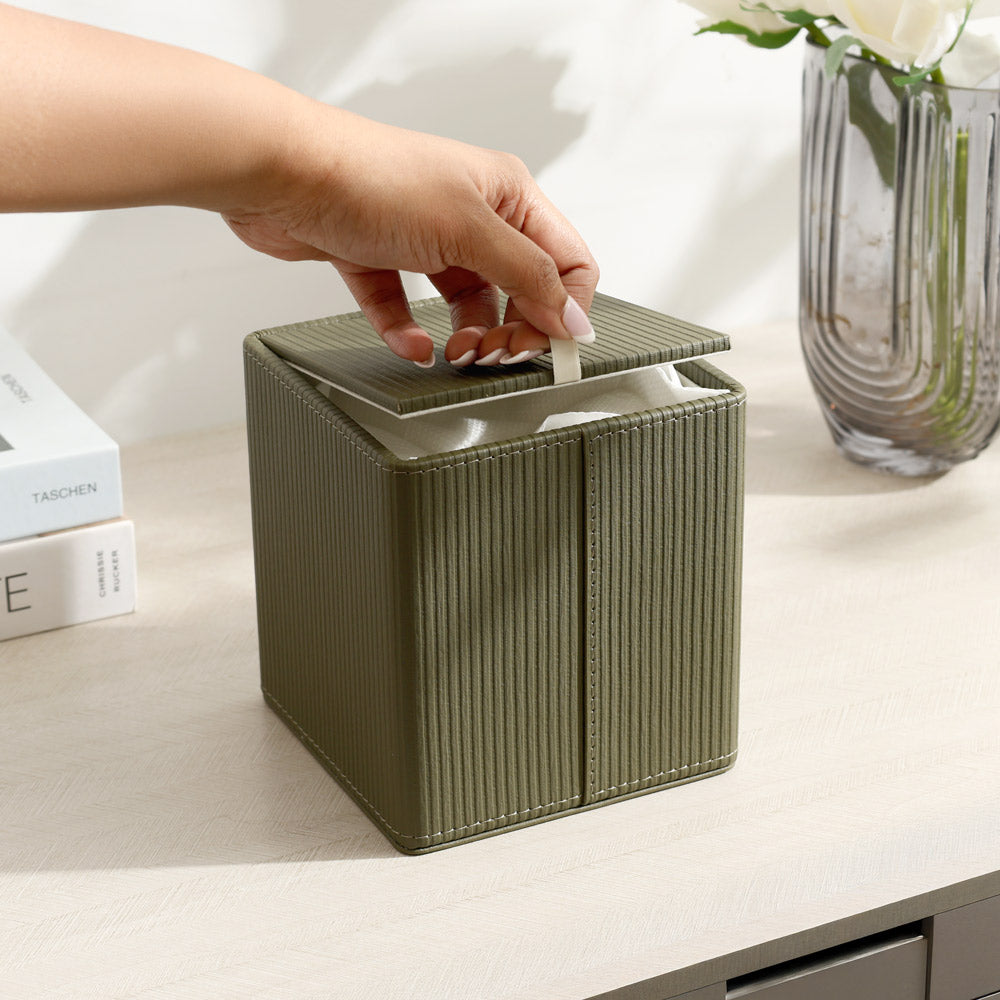 Streak Square Tissue Box Holder - Olive