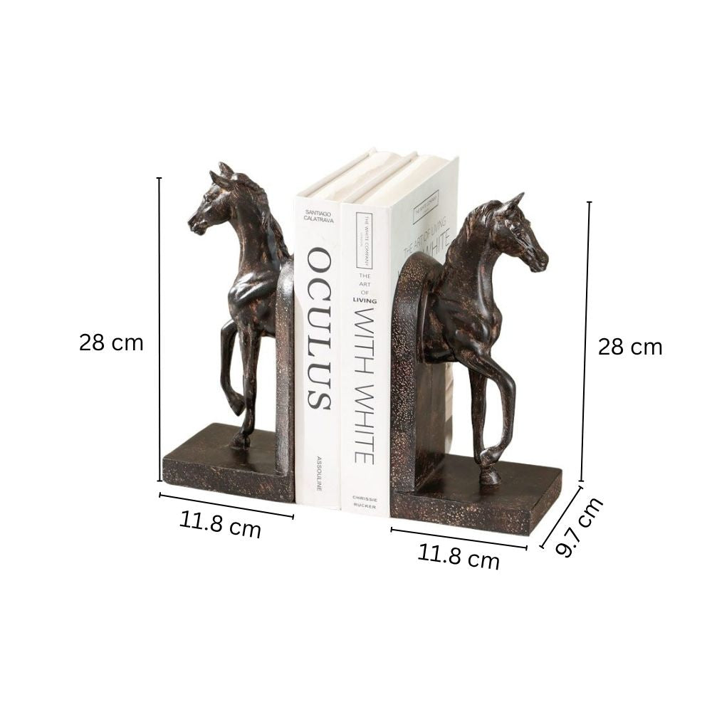Striding Horse Bookends, Set of 2 - Vintage Brown