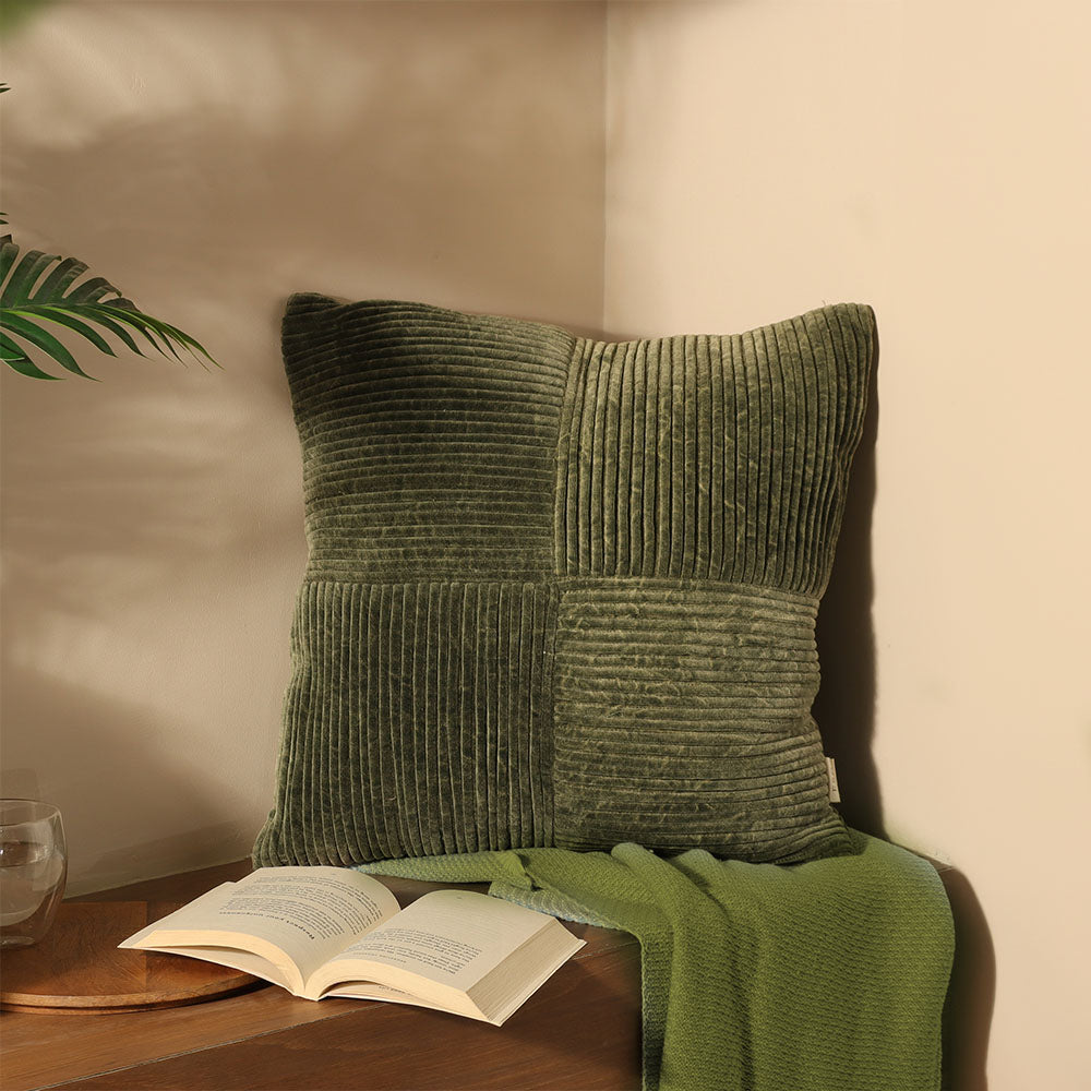 Stripes Textured Velvet Cushion Cover 45x45cm - Moss Green