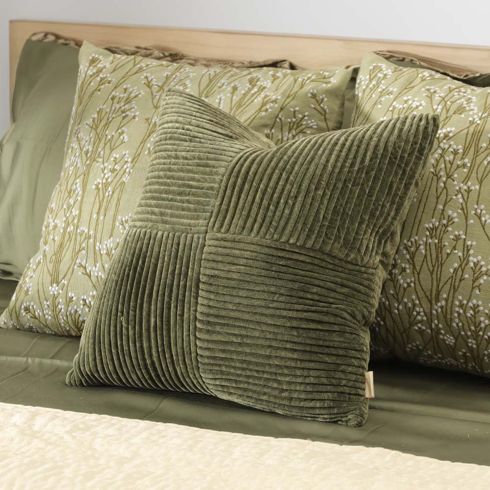 Stripes Textured Velvet Cushion Cover 45x45cm - Moss Green