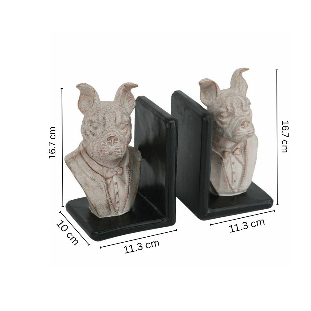 Suited Bulldogs Bookends, Set of 2 - Vintage White