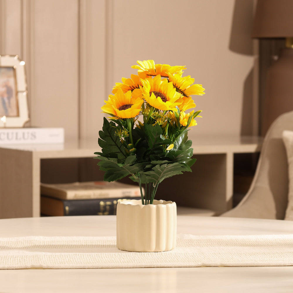 Sunflower Artificial Potted Plant - Yellow Cream