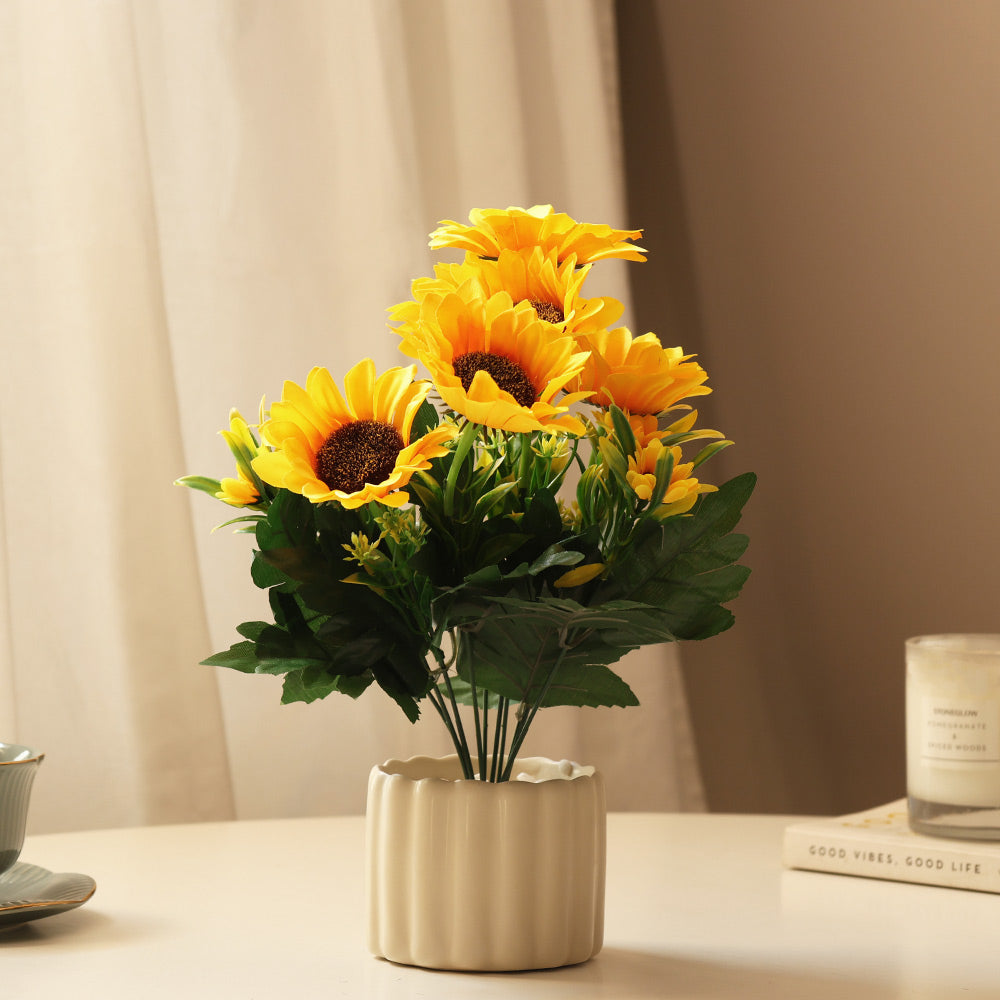 Sunflower Artificial Potted Plant - Yellow Cream