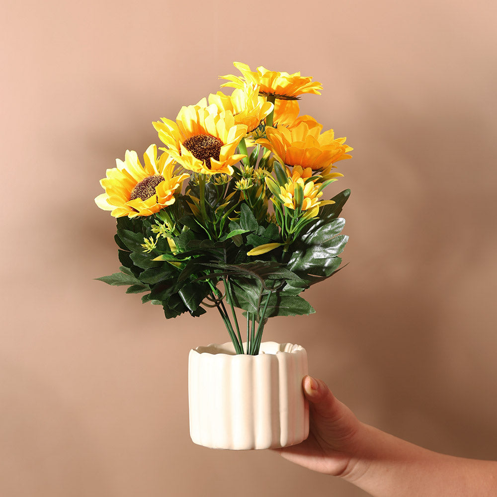Sunflower Artificial Potted Plant - Yellow Cream
