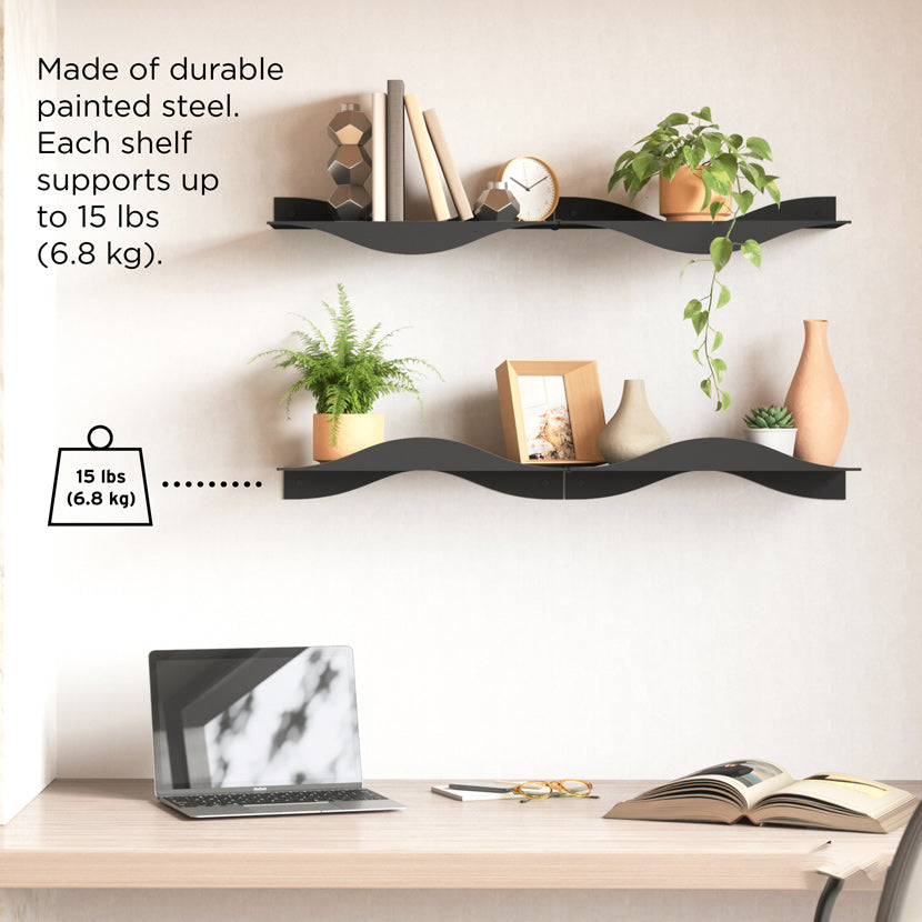 Surf Wall Shelves, Set of 2 - Black