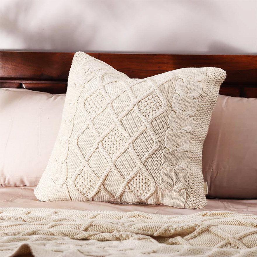 Honeycomb Knitted Cushion Cover 50x50cm - Cream