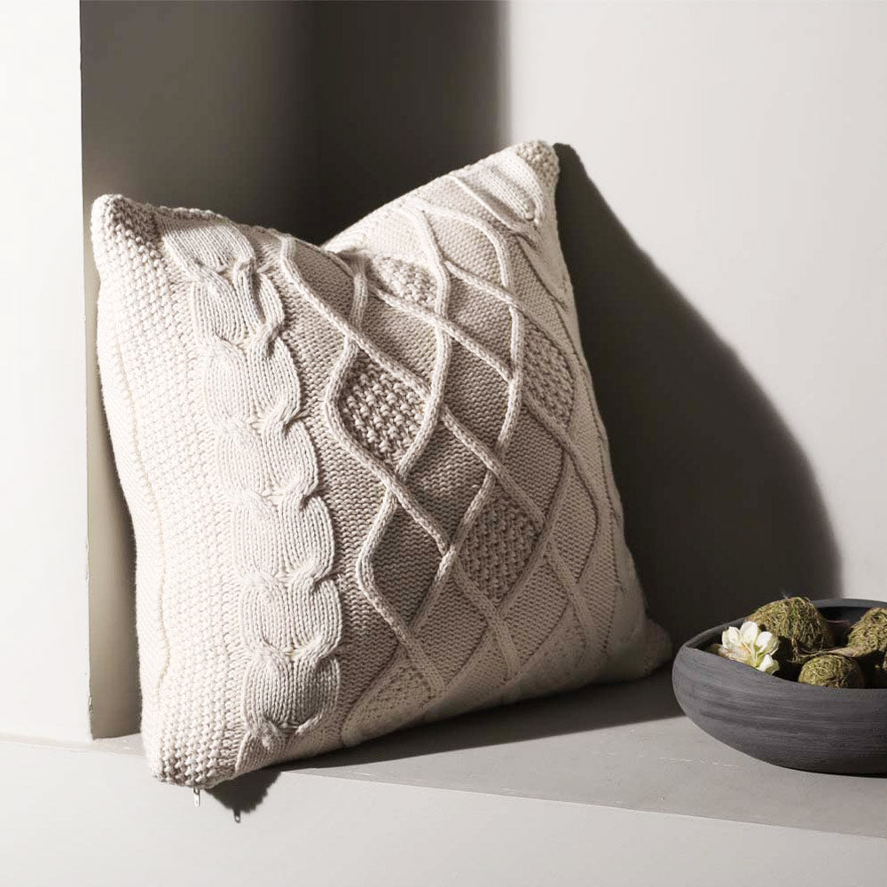 Honeycomb Knitted Cushion Cover 50x50cm - Cream